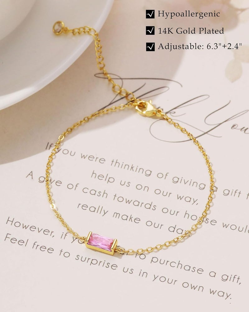 FUNEIA Birthstone Gold Bracelets for Women Non Tarnish Trendy Dainty 14K Gold Plated Bracelet Stack Stackable Blue Green May Emerald Friendship Bracelets Jewelry Gifts for Mom Best Friend - Image 4